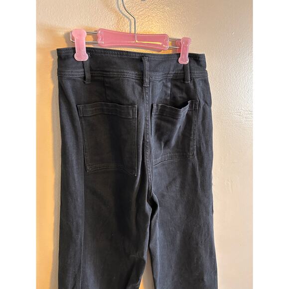 Miou Muse Wide Leg Jeans Medium Black Raw Hem High Rise Patch Pocket - Picture 5 of 6